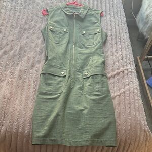 Sharagano Sage Green Zip-Up Midi Dress